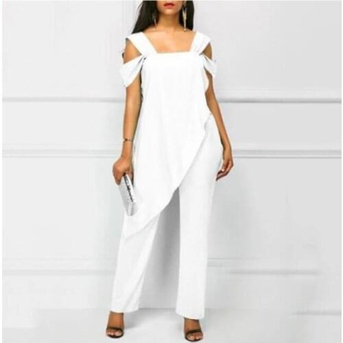 1 piece Plus Size 5XL Womens High Waist Slim Sleeveless Jumpsuits Casual Irregular Spaghetti Pencil Solid Jumpsuit Romper