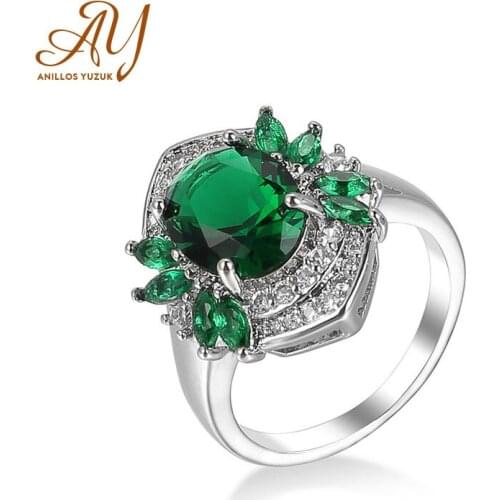 Anillos Yuzuk Unique Design Emerald Female Zircon Stone Finger Ring 925 Sterling Silver Jewelry Women Wedding Engagement Rings