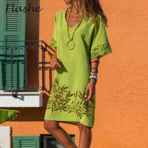 Casual Women Plus Size Dress Summer Short Sleeve Loose Party Dress Women Elegant V Neck Print Sundress Dresses For Women 2021