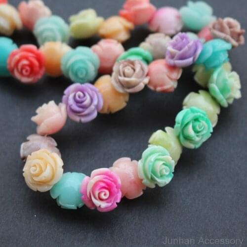 10PCS 10mm 12mm Artificial Coral Beads Double colored Cabochon Rose Fashion Beads Mix color for Jewelry making DIY 3734