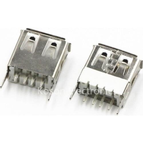 10pcs USB A/F 180 degree 4Pins Female Socket Right Angle PCB Connector Steel Shell