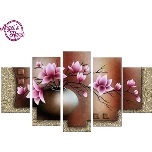 5pcs DIY 5D Flower Diamond Embroidery Living Room Decor Multi Collages Full Square Diamond Painting Cross Stitch Needle Gift