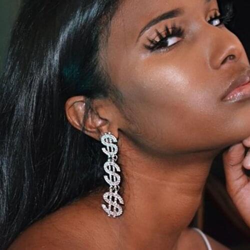 Shiny Rhinestone US Dollar Earrings for Women Dangle Ear Jewelry Crystal Long Tassel Drop Earrings Wedding Accessories Nightclub