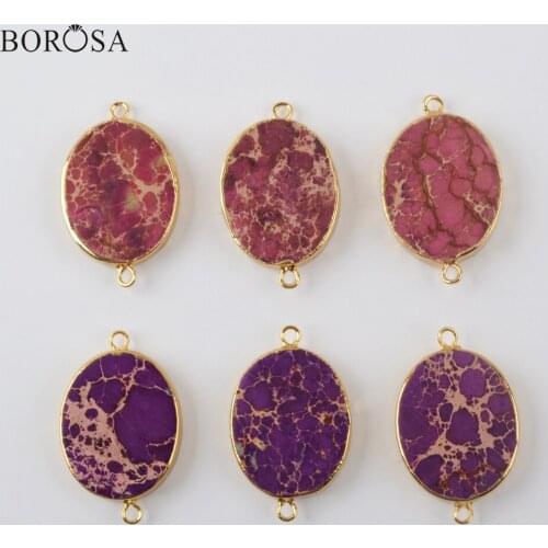 BOROSA Unique Natural Sea Sediment Jaspers Connectors Oval Red Pendant Charms for Bracelets Making Jewelry Accessories G1958-1