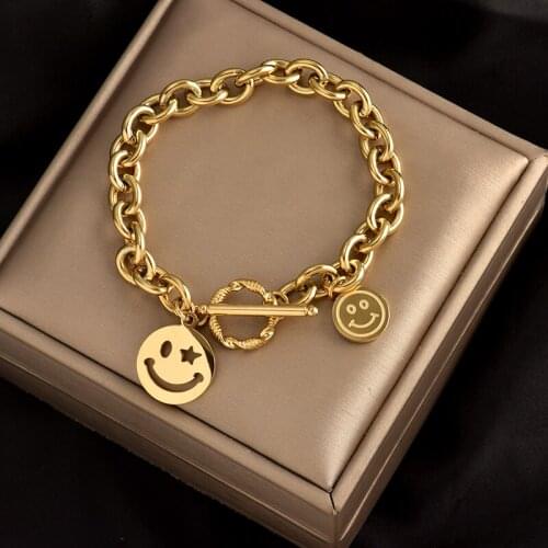 316L Stainless Steel fadeless small bestie simple personality light luxury senior sense smiling face bracelet female jewelry