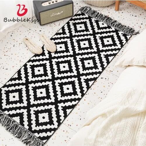 Bubble Kiss Retro Tassel Carpet Boho Hand Woven Cotton Floor Mat Living Room Door Mat Home Bedroom Decor Tatami Soft Area Rugs