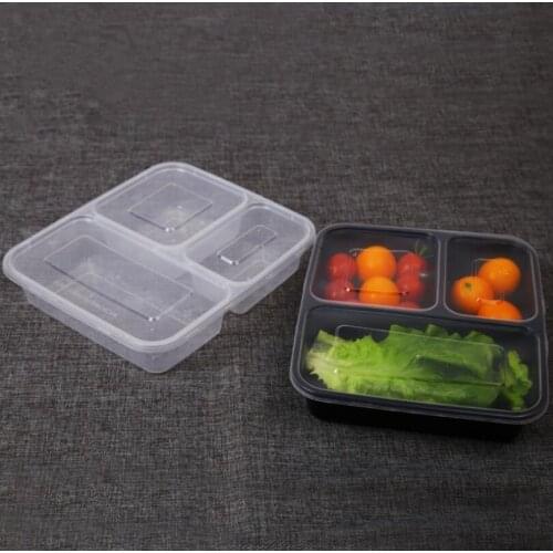 Black Transparent Disposable Microwavable Lunch Bento Boxes Food Container Snack Packing Box LX2628