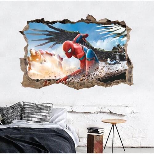 Decorative Vinyls Sticker Wall Spider Man Super Hero Battlefield Wing Ready Posture Wallpapers Decals Kid Modern Home Decoration