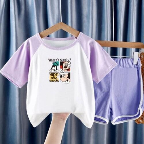 New Summer Disney Print Baby Boys Girls Short Sleeve T-shirt Shorts 2pcs/sets Kids Infant Clothes Suit Toddler Casual Sportswear