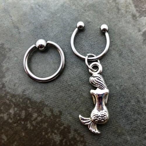 2PCS Mermaid Nose Ring Lip Ring 316L Stainless steel Captive ring CBR BCR horseshoe Helix cartilage orbital tragus Body Jewelry