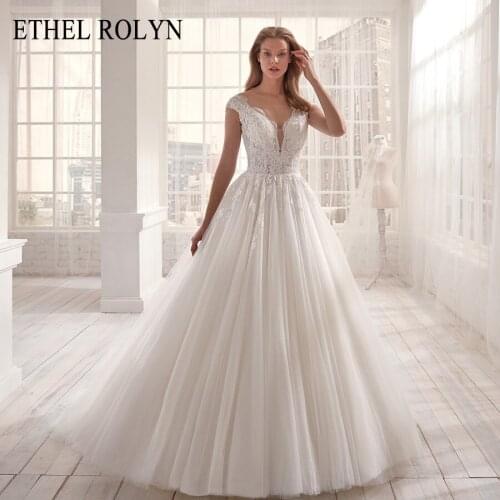 ETHEL ROLYN Sexy V-neck Lace Princess Wedding Dress 2021 Romantic Appliques Backless Tulle Wedding Gowns A-Line Vestido De Noiva