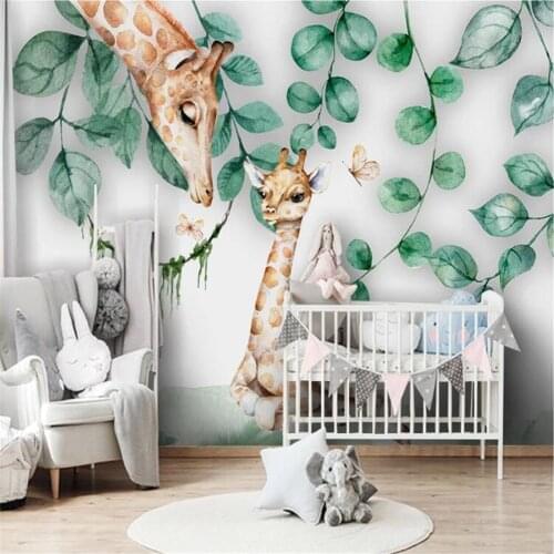 Milofi3D decorative wallpaper mural Nordic minimalist leaves cute animal giraffe childrens house background wall