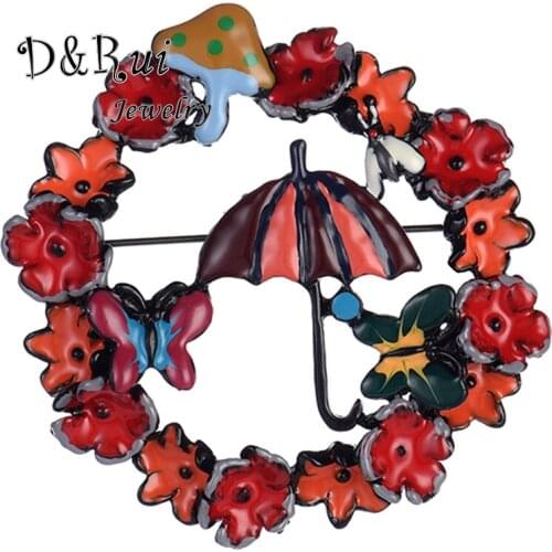 Red Flower Umbrella Brooches Fashion Metal Alloy Enamel Butterfly Jewelry Charm Christma Brooch Pin for Woman Kids Girls Gifts