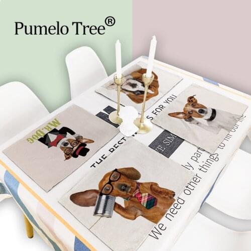 Cartoon Animal Beagle Table Mat Cute Dog Linen Pattern Placemats for Children Kitchen Dining Place Mats Pads Table Napkins