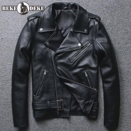 Men 100% Genuine Leather Motorcycle Jacket Brand Street Slim Fit Lapel Short Coat Spring 2020 Punk Zip Outerwear Plus Size 5XL