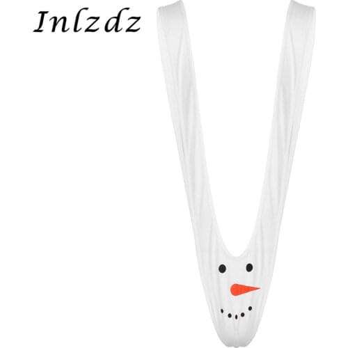 Mens Lingerie Christmas Mankini Thong Novelty Funny Erotic Sexy Costume Underwear Snowman Printed Deep V-shaped Roleplay Clothes