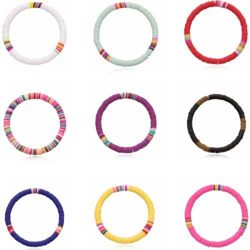 Soft Clay Surfer African Beads Choker Colorful Bracelet Elastic Handmade Boho Lightweight for Women Girls 6mm Summer Beach