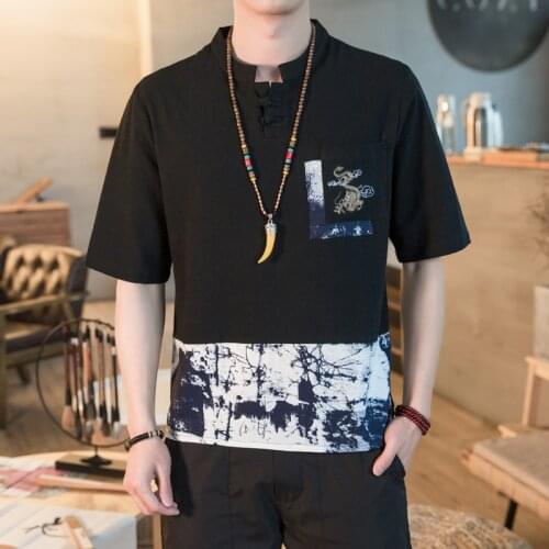 New Men‘s V-neck T-shirt Harajuku Style Embroidered Cotton T-shirt Male Plus Size Short-Sleeved T-shirt Summer Clothes 5XL