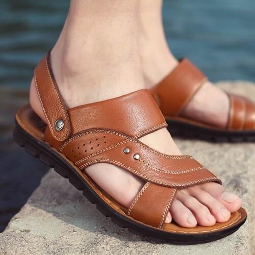 Basic new arrival platform sandals men shoes genuine leather solid summer shoes men sandals non-slip breathable men slippers