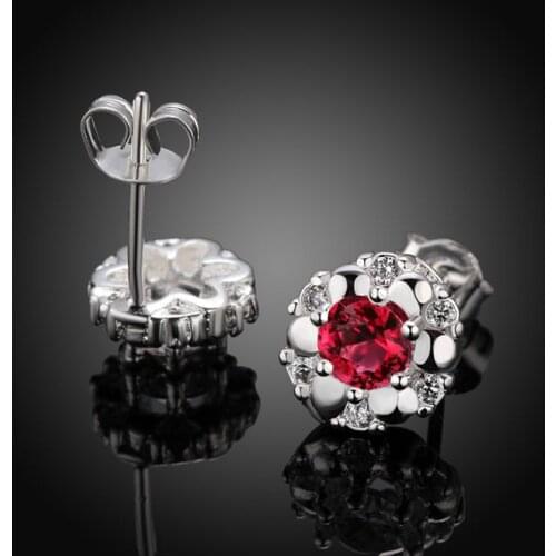 Wholesale silver plated Earring,925 jewelry silver,Red Stone Earrings SMTE432