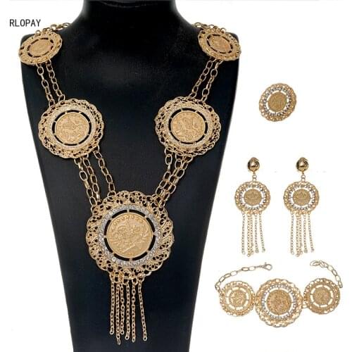 Ottoman Turkish Coin Necklace Set Gold Plating Tassels Jewelry Sets for Women Ethnic Wedding Jewelry Sets Gift Sets for Women