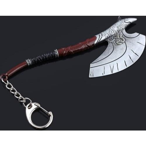 RJ God of War Kratos Axe Keychain Metal Weapon Model Pendant Key Ring Car Motorcycle Jewelry Accessories Gift