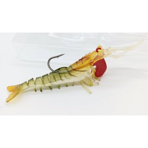 HOOFISH 5PCS/LOT New Big Artificial Soft Lure 18g/100mm Segmented Shrimp With Crank Hook And Luminous Eyes Fishing Bait