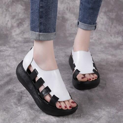 Women Genuine Leather Flat Platform Sandals Assorted Colors Breathable Open Toe Summer Shoes 2021