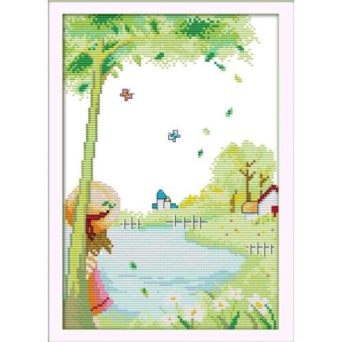 Rural atmosphere cross stitch kit lanscape garden 14ct 11ct count printed canvas stitching embroidery DIY handmade needlework