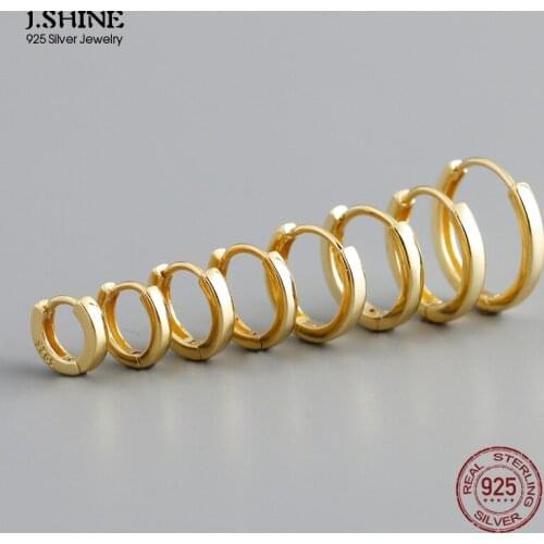 JShine 925 Sterling Silver Gold Smooth 6mm 7mm 8mm 9mm 10mm 11mm 12mm Huggies Piercing Clips Hoop Round Pendiente Loops Earring