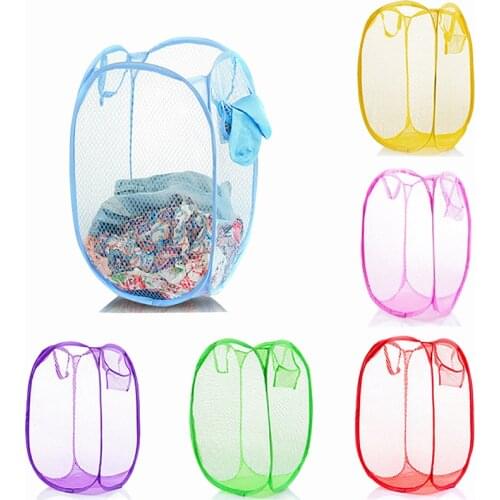 Foldable Dirty Clothes Basket Storage Laundry Basket Folding Color Net Household Clothing Storage Bag