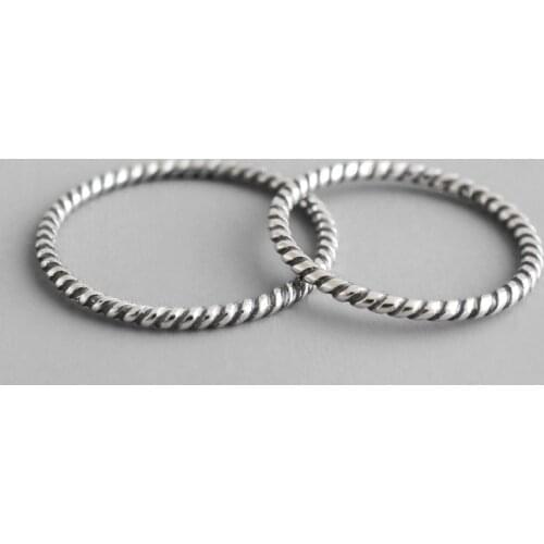 THIN &SMALL Authentic S925 Sterling Silver Fine Jewelry Twisted Roped Wedding Rings Bijoux