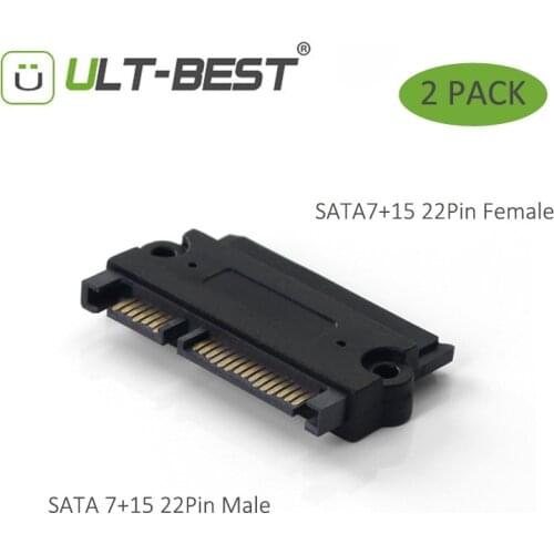 ULT-Best 2 Pack 22Pin SATA Adapter Male to Female 7+15 Pin Serial ATA Data Power Extension Adapters Connector Converter
