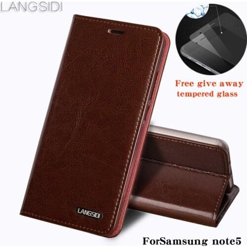 Wangcangli ForSamsung note5 phone case Oil wax skin wallet flip Stand Holder Card Slots leather case to send phone glass film