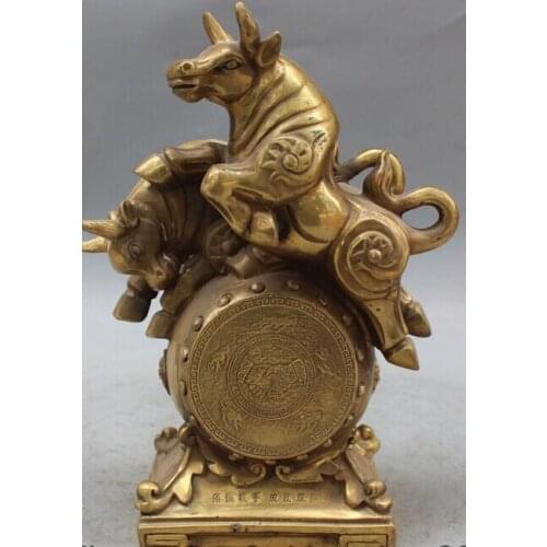 Xd 003090 10" Marked Chinese FengShui Bronze Animal Two Cattle Ox moo-cow Handshake Statue