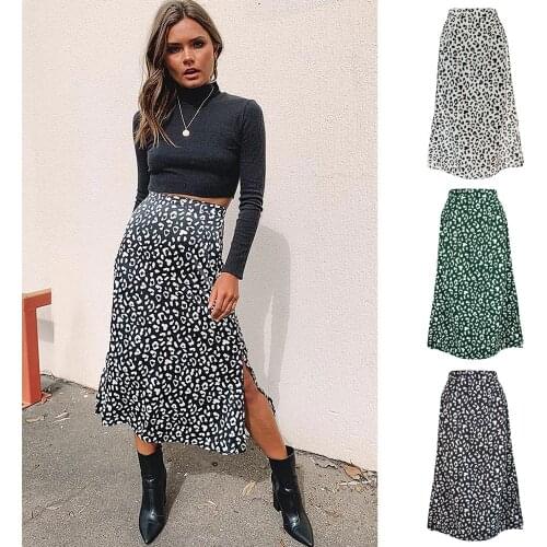 New Sexy Leopard Print Chiffon Split WomenSkirt Casual Fashion Long Skirts Spring Summer Elegant Female Vintage Beach Boho