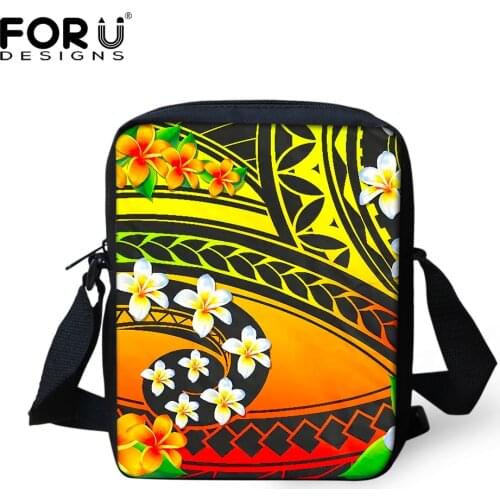 FORUDESIGNS Messenger Bags Polynesian Hawaiian Plumeria Print Women Small Handbag Crossbody Bags Ladies Girl Canvas Shoulder Bag