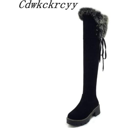 Women Boots winter New style Europe America Cashmere Boots Rabbits hair Suede Coarse heel Side zipper Round head Winter boots