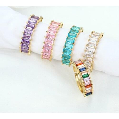 Daihe Luxury Rainbow RingsWomen 18K Gold Adjustable Colorful Crystal Cubic Zircon Copper Rings Gift Jewelry Of Choice For Women