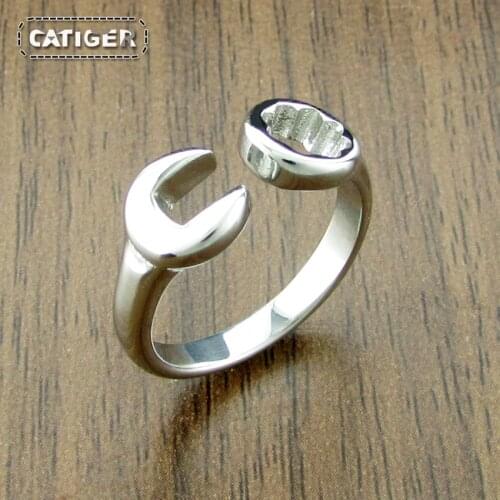 Free Shipping Vintage 316L Stainless Steel Silver color Womens Wrench Biker Ring Jewelry