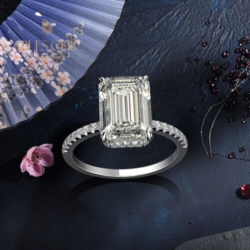 925 Sterling Silver Solitaire Radiant Lab Diamond Engagement Ring Large Goshenite Beryl 5A Zircon Wedding Rings S2R1S2R0979