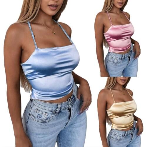 2020 Purple Straps Camis Vest Summer Women Clothes New Ladies Elegant Off Shoulder Satin Shirt Vest Tops