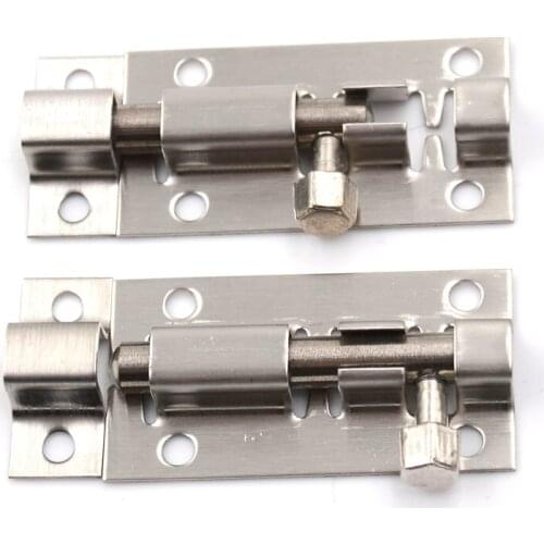 2pcs 2 Inch Length Stainless Steel Door Latch Sliding Lock Barrel Bolt Silver