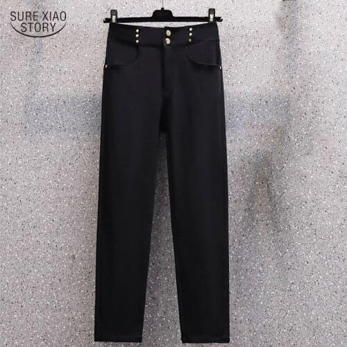 2021 Winter Casual High Waist Pants Autumn Pocket Simple Pants Korean Pencil Pant with Button Slim Elastic Fashion Trouser 16671