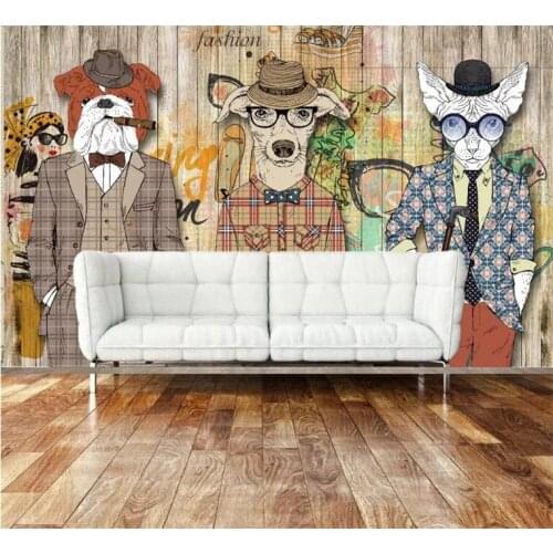 3D Wallpaper Retro Nostalgic Abstract Wooden Dog Cigar Animal photo wallpaper Art Painting wallpaper for walls 3 d
