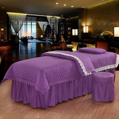 4pcs Lace Beauty Bedspread Ruffles Bed Skirt Quilted Duvet Cover for Beauty Parlor 70*190cm Customized Brown Purple Grey #402