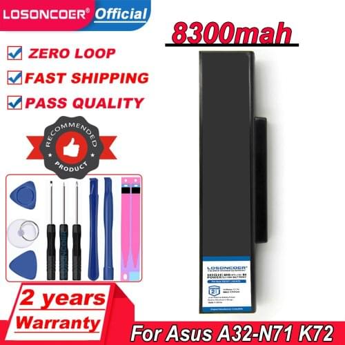 8300mAh Laptop Battery A32-N71 A32-K72 For Asus K72 K72F K72D K72DR K73 K73SV K73S K73E N73SV X72 X73 N71 N73SV X77JA 6 Cells