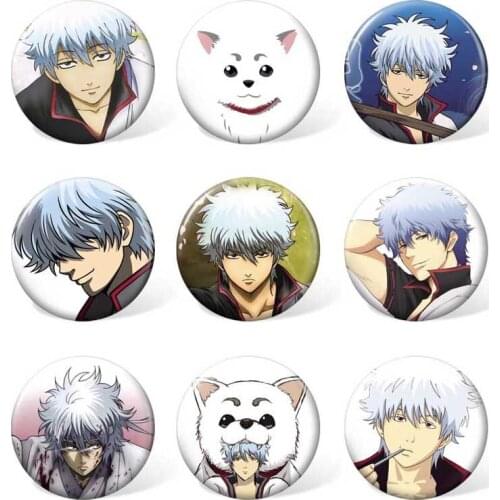 9pcs/set ) Cartoon Anime GINTAMA Badge Sakata Gintoki Brooch for Clothing & Accessories or Collection