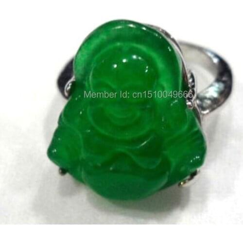 FREE SHIPPING >>>2 colors! men/womens fancy carve green STONE Buddha bless happy ring #7,8,9