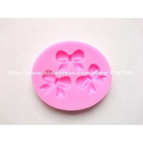 Free Shipping 3-Cavity Bowknot Shaped Silicone Mold Cake Decoration Fondant Cake 3D Food Grade Silicone Mould 021